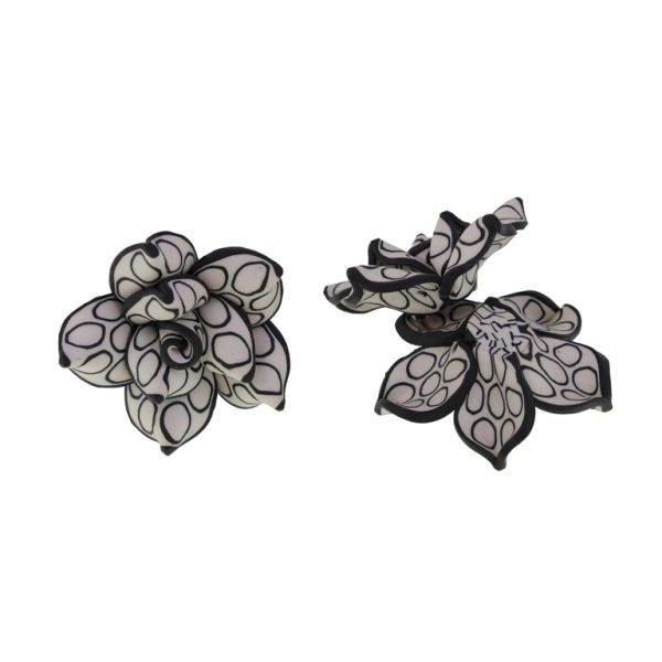 POLYMER CLAY FIMO BEADS - ROSE 01 CIRCLES - 35x15mm WHITE-BLACK 86 - PACKAGE 40pcs. Hole-2.0mm