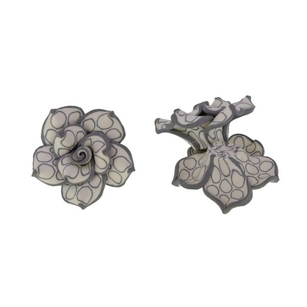 POLYMER CLAY FIMO BEADS - ROSE 01 CIRCLES - 35x17mm ECRU-GRAY (LIGHT) 84 - 4pcs. Hole-2.0mm