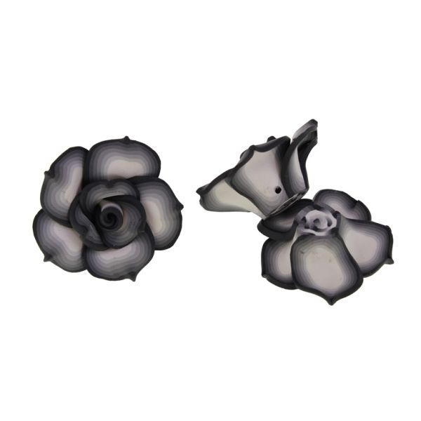 POLYMER CLAY FIMO BEADS - ROSE 01 MULTICOLORED - 40x17mm WHITE-GRAY (DARK)-BLACK 81 - PACKAGE 40pcs. Hole-2.0mm