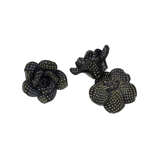 POLYMER CLAY FIMO BEADS - ROSE 02 DOTS - 30x18mm BLACK AND ECRU 127 - PACKAGE 70pcs. Hole-2.0mm