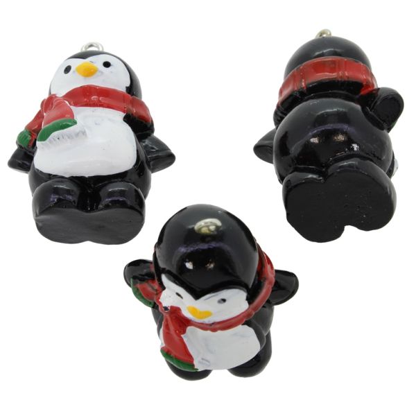 ПЛАСТМАСОВИ МЪНИСТА - РЕЗИН 3D - ВИСУЛКА - ПИНГВИН 02 - 38х28х24мм ЧЕРНО-БЯЛО-ЧЕРВЕНО-ЗЕЛЕНО - ПАКЕТ 20 бр. Отвор-2.0мм