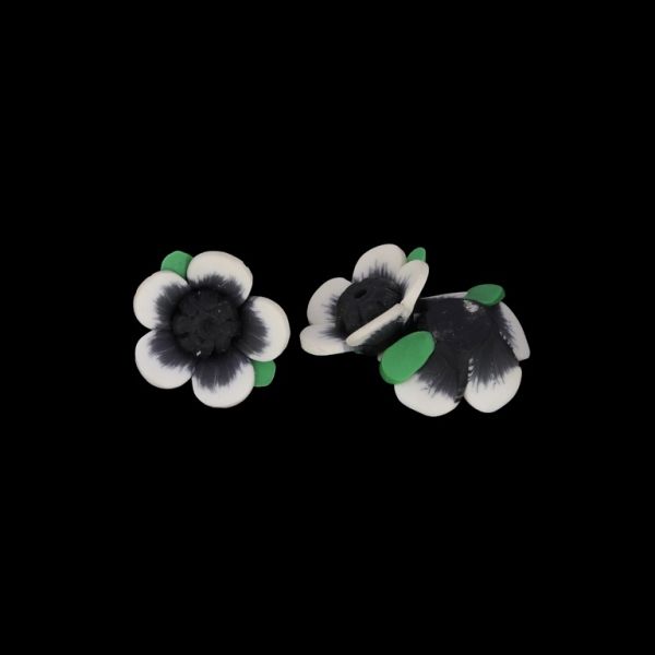 POLYMER CLAY FIMO BEADS - FLOWER 01 - 26x13mm ECRU-GRAY (DARK)-GREEN 01 - PACKAGE 100pcs. Hole-2.0mm