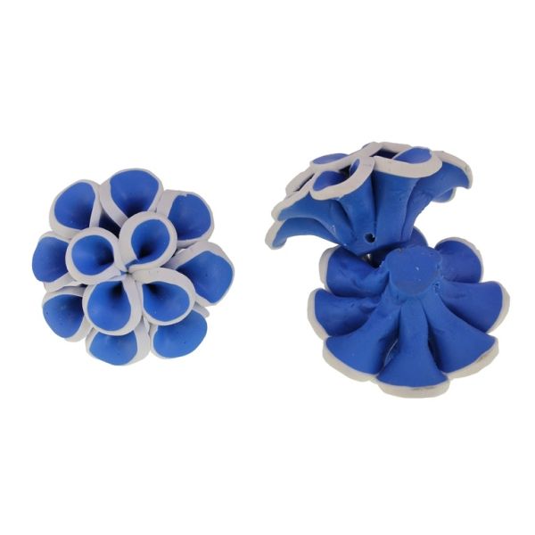 POLYMER CLAY FIMO BEADS - FLOWER 02 EDGE - 42x22mm BLUE-WHITE 01 - 2pcs. Hole-2.0mm