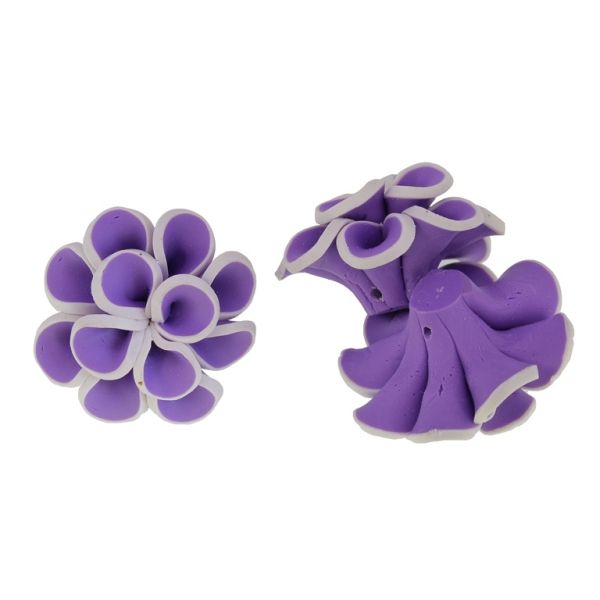 POLYMER CLAY FIMO BEADS - FLOWER 02 EDGE - 43x25mm PURPLE-WHITE 02 - 2pcs. Hole-2.0mm