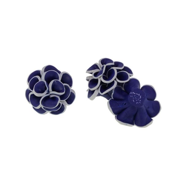 POLYMER CLAY FIMO BEADS - FLOWER 03 EDGE - 32x20mm BLUE (DARK)-ECRU 02 - PACKAGE 40pcs. Hole-2.0mm