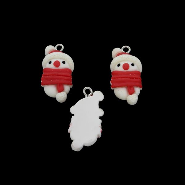 PLASTIC BEADS - RESIN 3D - PENDANT - SNOWMAN 13 (MATTE) - 13x25x8mm WHITE-RED-BLACK - PACKAGE 30pcs. Hole-2.0mm