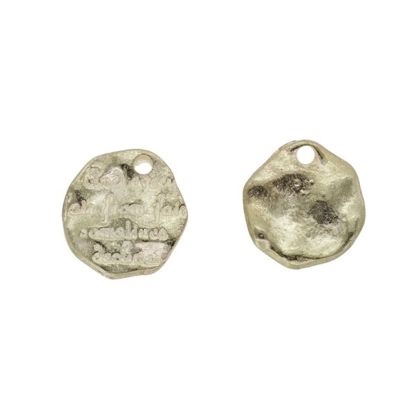 METAL BEADS - PENDANT - ASYMMETRIC SHAPE 02 WITH INSCRIPTION - 13x15x1.5mm GOLD - SECOND-RATE - PACKAGE 100pcs. Hole-1.6mm