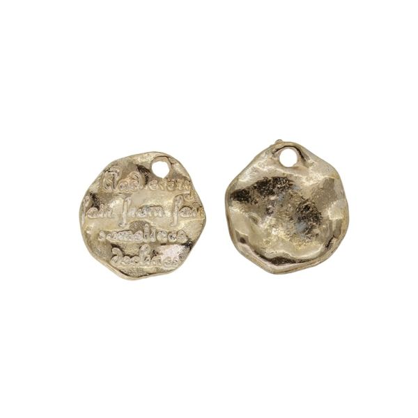 METAL BEADS - PENDANT - ASYMMETRIC SHAPE 02 WITH INSCRIPTION - 13x15x1.5mm GOLD (DARK) - SECOND-RATE - PACKAGE 100pcs. Hole-1.6mm