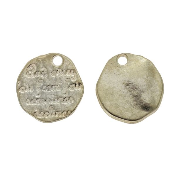 METAL BEADS - PENDANT - ASYMMETRIC SHAPE 02 WITH INSCRIPTION - 18x19x1.2mm ANTIQUE BRONZE - SECOND-RATE - PACKAGE 50pcs. Hole-2.4mm