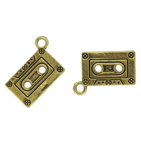 METAL BEADS - PENDANT - AUDIO CASSETTE 01 - 16x23x1.5mm GOLD - SECOND-RATE - PACKAGE 50pcs. Hole-2.5mm