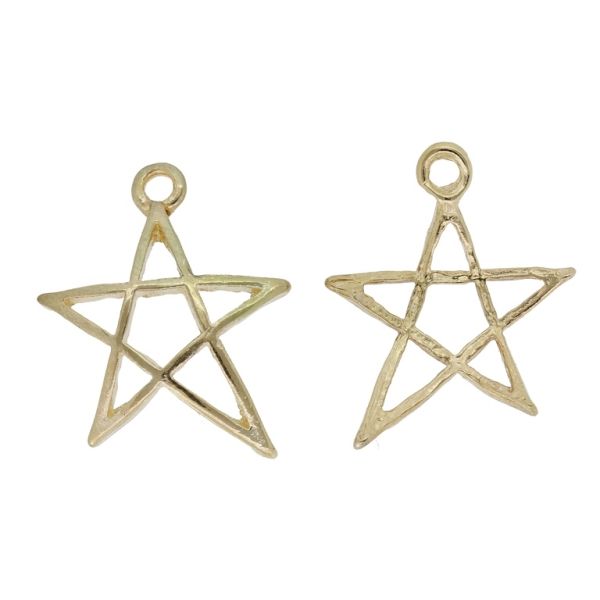 METAL BEADS - PENDANT - STAR 15 CONTOUR - 19x22x1.6mm GOLD - SECOND-RATE - PACKAGE 100pcs. Hole-2.2mm