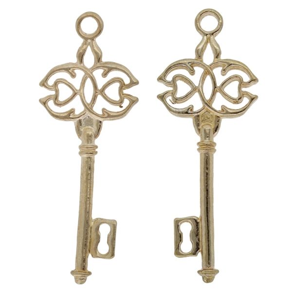 METAL BEADS - PENDANT - KEY 04 - 16x44x2mm GOLD - SECOND-RATE - PACKAGE 50pcs. Hole-3mm