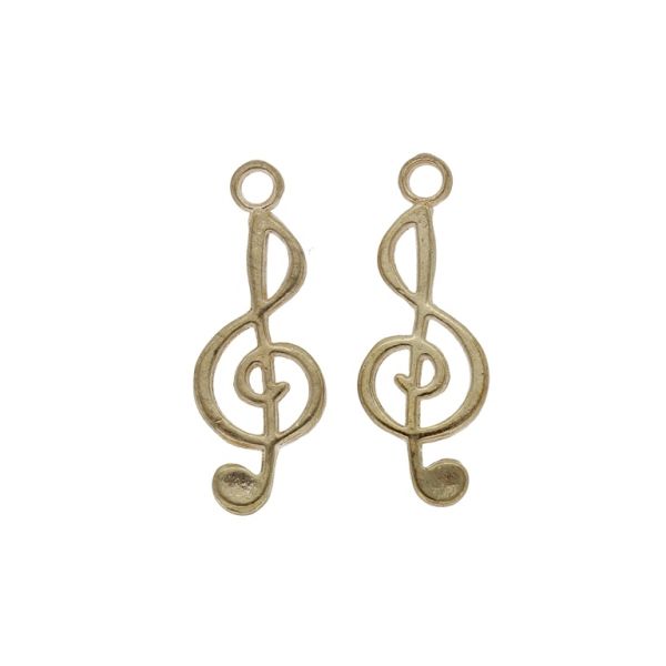 METAL BEADS - PENDANT - TREBLE CLEF 04 - 9x24x1.6mm GOLD (DARK) - SECOND-RATE - PACKAGE 50pcs. Hole-2.0mm