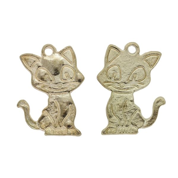 METAL BEADS - PENDANT - KITTEN 01 - 19x24x1.2mm GOLD - SECOND-RATE - PACKAGE 50pcs. Hole-1.9mm