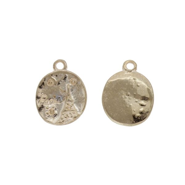 METAL BEADS - PENDANT - CIRCLE WITH EIFFEL TOWER 01- 13x17x1.7mm GOLD - SECOND-RATE - PACKAGE 50pcs. Hole-1.8mm