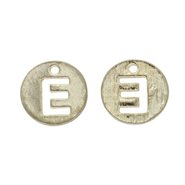 METAL BEADS - PENDANT - CIRCLE WITH LETTER Е 01 - 17x1.9mm GOLD - SECOND-RATE - PACKAGE 30pcs. Hole-2.0mm