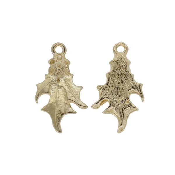 METAL BEADS - PENDANT - LEAF WITH FLOWER 01 - 14x24x2.5mm GOLD - SECOND-RATE - PACKAGE 50pcs. Hole-1.7mm