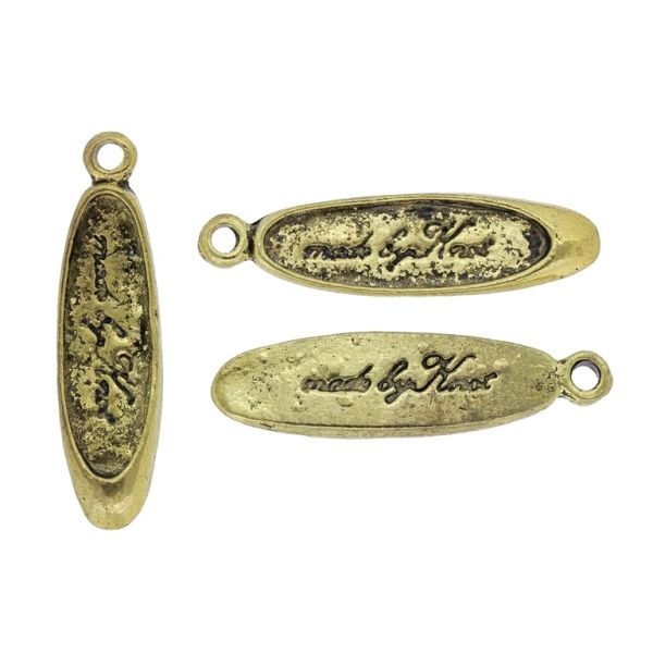 METAL BEADS - PENDANT - TILE WITH INSCRIPTION 06 - 7x28x2mm ANTIQUE BRONZE - SECOND-RATE - PACKAGE 50pcs. Hole-1.8mm