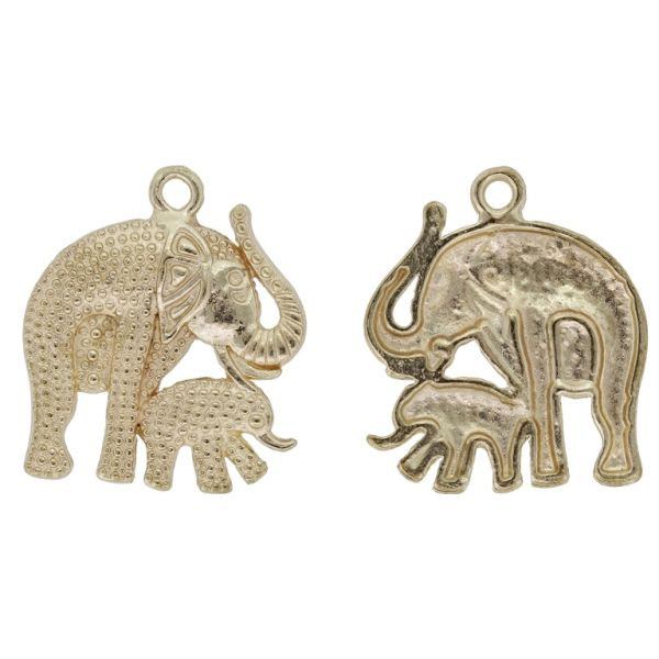 METAL BEADS - PENDANT - ELEPHANT AND FEMALE ELEPHANT 01 - 22x26x1.7mm GOLD - SECOND-RATE - PACKAGE 50pcs. Hole-2.0mm