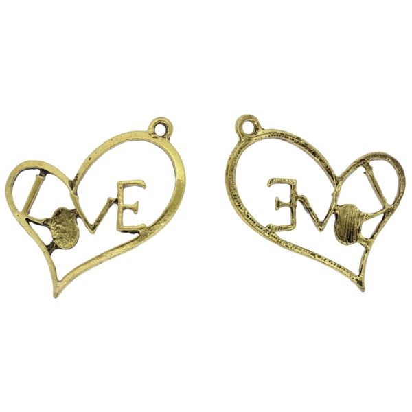 METAL BEADS - PENDANT - HEART 20 LOVE FILIGREE - 23x28x1.6mm ANTIQUE BRONZE - SECOND-RATE - PACKAGE 50pcs. Hole-1.7mm