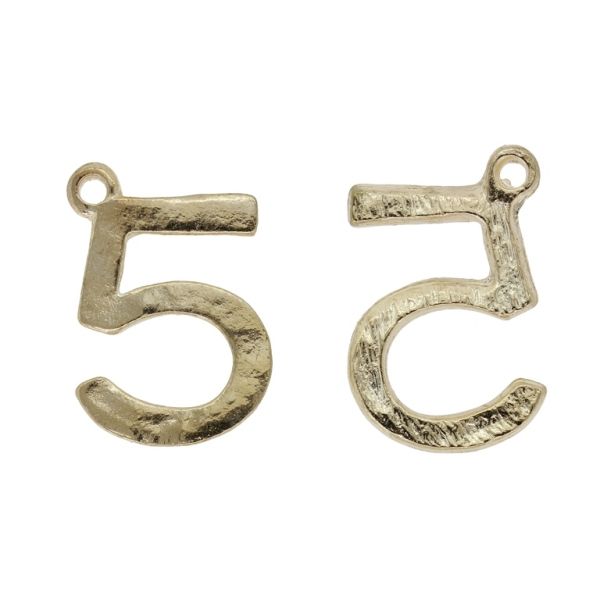 METAL BEADS - PENDANT - NUMBER 5 М2 - 16x23x1.4mm GOLD - SECOND-RATE - PACKAGE 50pcs. Hole-1.6mm