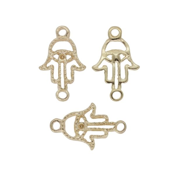 METAL BEADS - CONNECTING ELEMENT - 2 RINGS - THE HAND OF FATIMA 05 - 13x20x1.6mm GOLD - SECOND-RATE - PACKAGE 100pcs. Hole-1.8mm