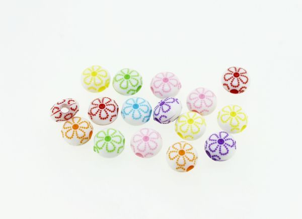 COLOR WASHED PLASTIC BEADS - FLAT ROUND FLOWER - 10x6mm MIX - PACKAGE 500g Hole-2.8mm (1400pcs.)
