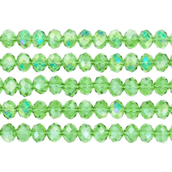 GLASS BEADS - FACETED RONDELLE CRYSTALS - 8x6mm - АВ TRANSPARENT - GREEN (LIGHT) 020АВ - STRING (66pcs.) Hole-1.5mm