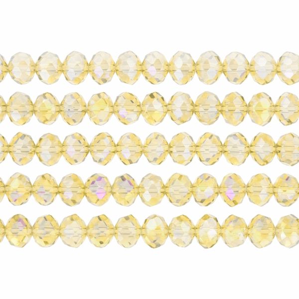 GLASS BEADS - FACETED RONDELLE CRYSTALS - 8x6mm - АВ TRANSPARENT - AMBER 025АВ - STRING (66pcs.) Hole-1.5mm