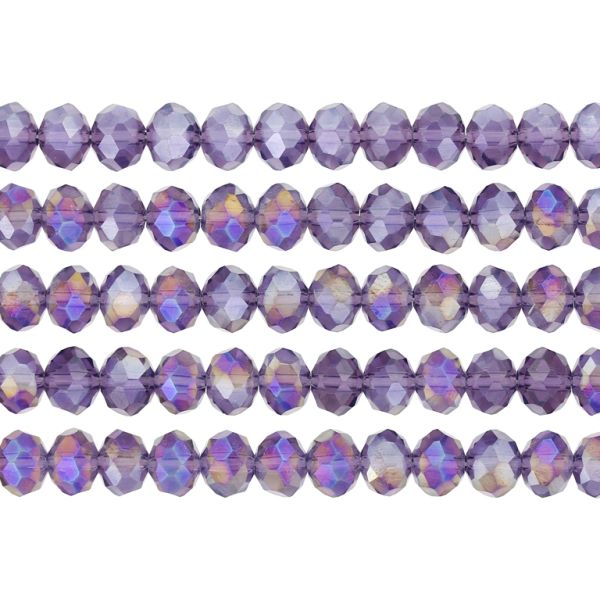 GLASS BEADS - FACETED RONDELLE CRYSTALS - 8x6mm - АВ TRANSPARENT - PURPLE (DARK) 010АВ - STRING (66pcs.) Hole-1.5mm