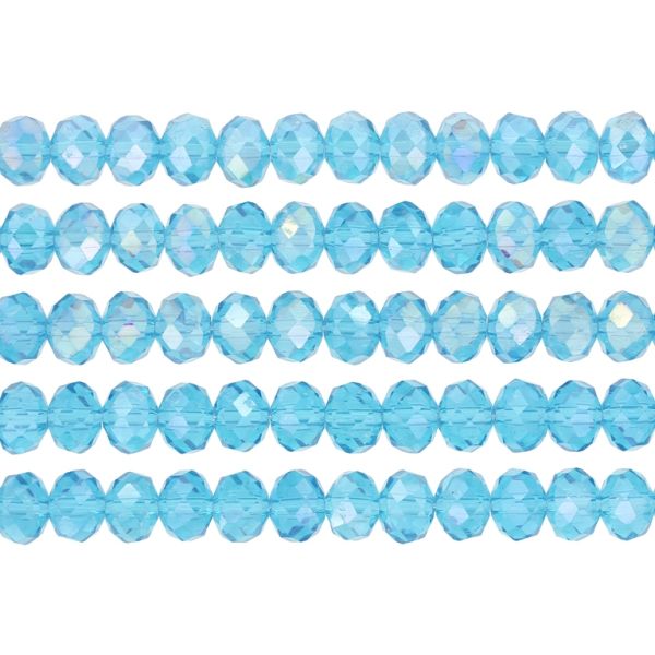 GLASS BEADS - FACETED RONDELLE CRYSTALS - 8x6mm - АВ TRANSPARENT - BLUE (LIGHT) 008АВ - STRING (66pcs.) Hole-1.5mm