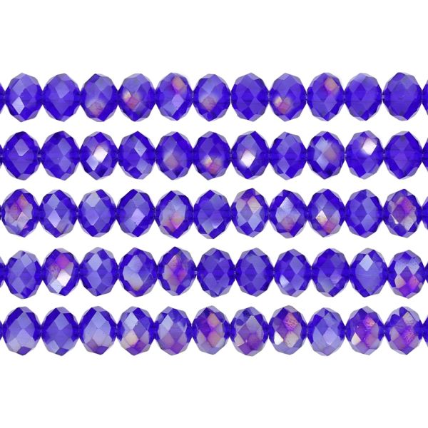 GLASS BEADS - FACETED RONDELLE CRYSTALS - 8x6mm - АВ TRANSPARENT - BLUE (DARK) 005АВ - STRING (66pcs.) Hole-1.5mm
