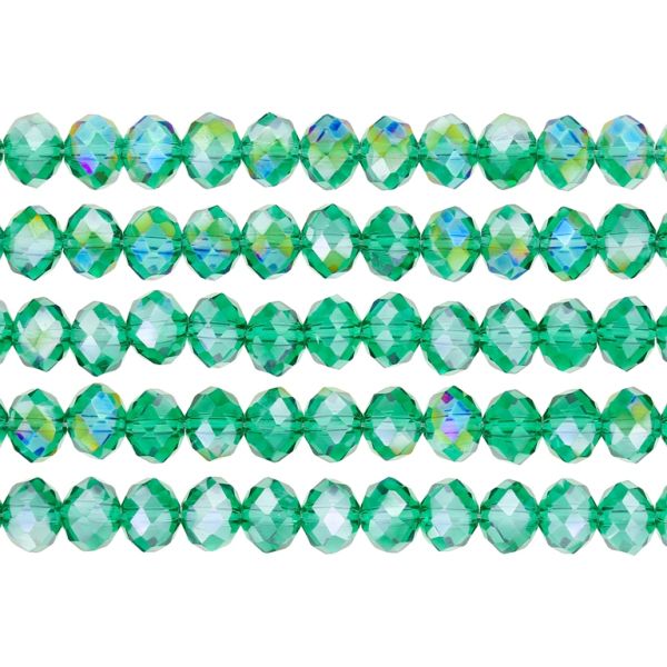 GLASS BEADS - FACETED RONDELLE CRYSTALS - 8x6mm - АВ TRANSPARENT - TURQUOISE GREEN 023АВ - PACKAGE (5x66pcs.) Hole-1.5mm