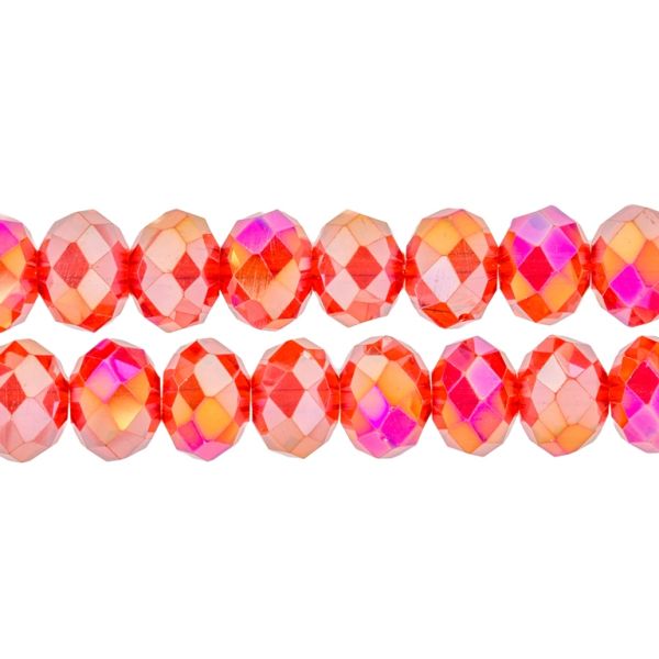 GLASS BEADS - FACETED RONDELLE CRYSTALS - 12x9mm - АВ TRANSPARENT - RED 033АВ - PACKAGE (2x72pcs.) Hole-1.8mm