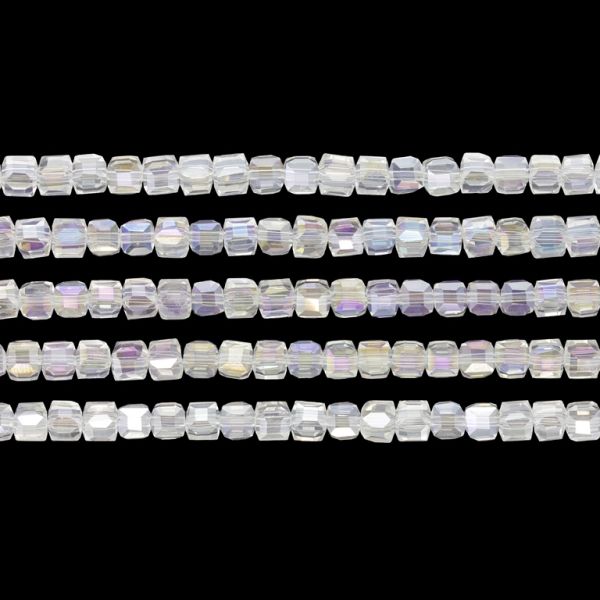 GLASS BEADS - CRYSTALS - CUBE 4x4mm - AB TRANSPARENT - WHITE 097 - PACKAGE (5x98pcs.) Hole-1.2mm