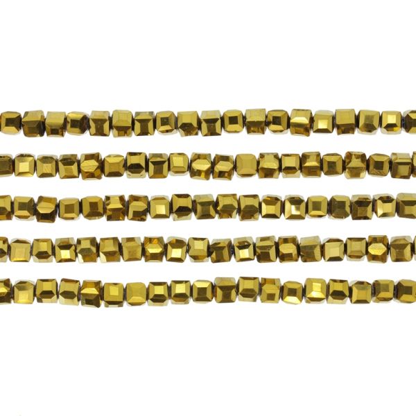 GLASS BEADS - CRYSTALS - CUBE 4x4mm - METALLIC - GOLD 111 - PACKAGE (5x98pcs.) Hole-1.2mm
