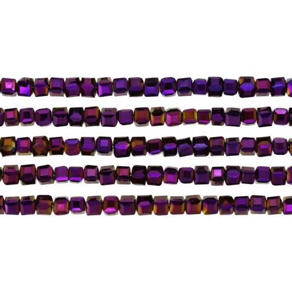 GLASS BEADS - CRYSTALS - CUBE 4x4mm - METALLIC - PURPLE 115 - PACKAGE (5x98pcs.) Hole-1.2mm