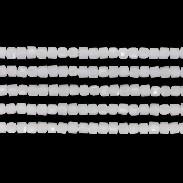 GLASS BEADS - CRYSTALS - CUBE 4x4mm - MILKY - WHITE 037 - PACKAGE (5x98pcs.) Hole-1.2mm