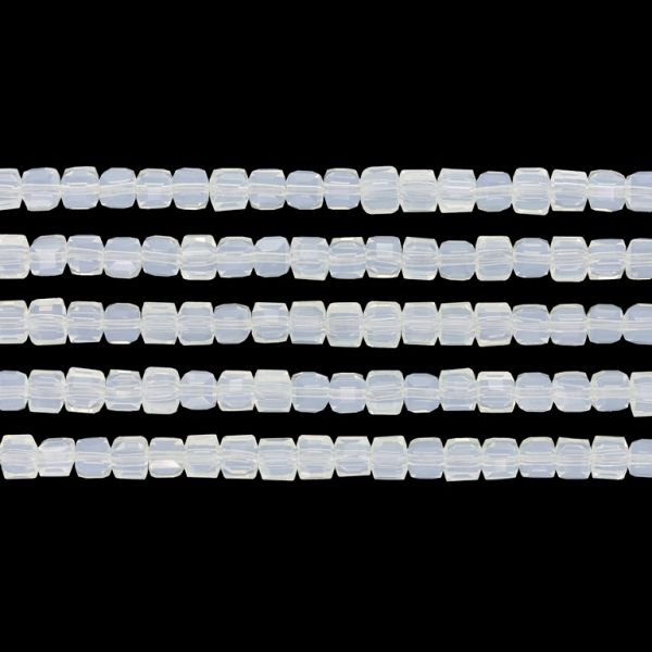  GLASS BEADS - CRYSTALS - CUBE 4x4mm - MILKY - TRANSPARENT 036 - STRING (98pcs.) Hole-1.2mm