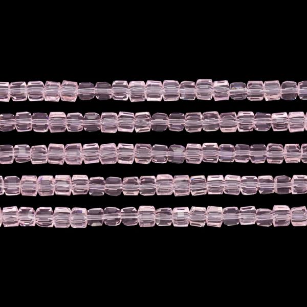 GLASS BEADS - CRYSTALS - CUBE 4x4mm - TRANSPARENT - PINK 031 - PACKAGE (5x98pcs.) Hole-1.2mm