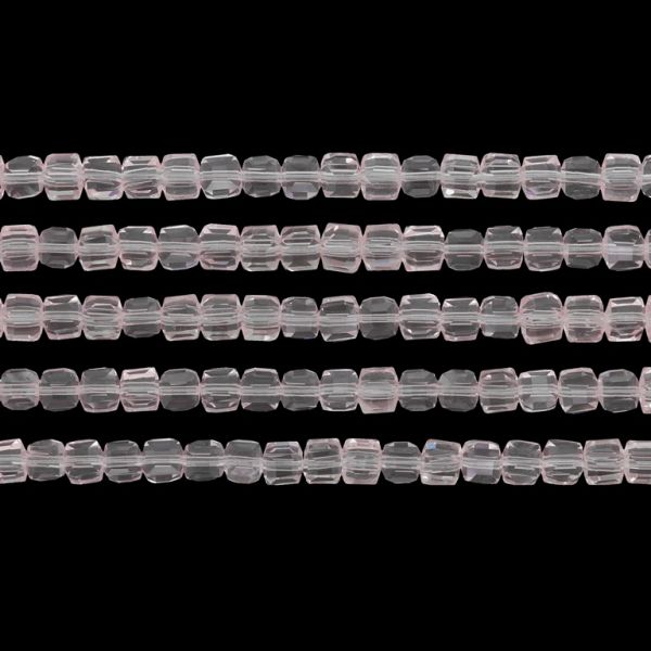 GLASS BEADS - CRYSTALS - CUBE 4x4mm - TRANSPARENT - PINK (LIGHT) 030 - PACKAGE (5x98pcs.) Hole-1.2mm