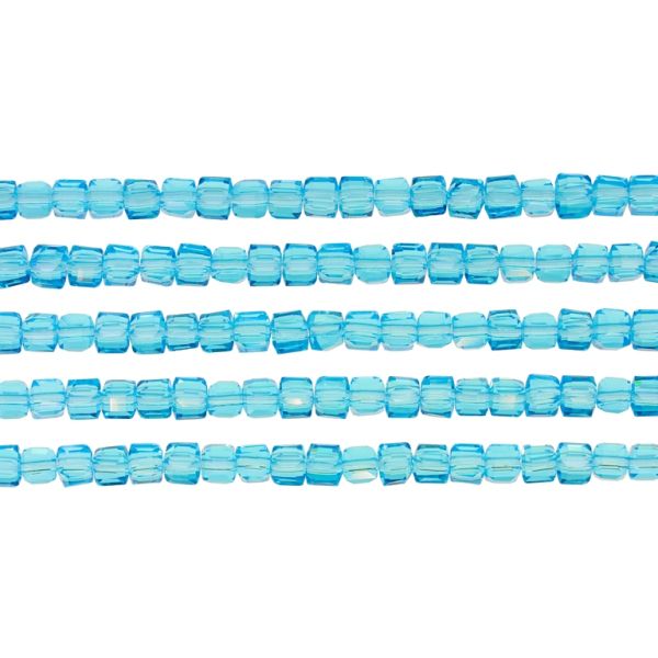  GLASS BEADS - CRYSTALS - CUBE 4x4mm - TRANSPARENT - BLUE (LIGHT) 008 - STRING (98pcs.) Hole-1.2mm
