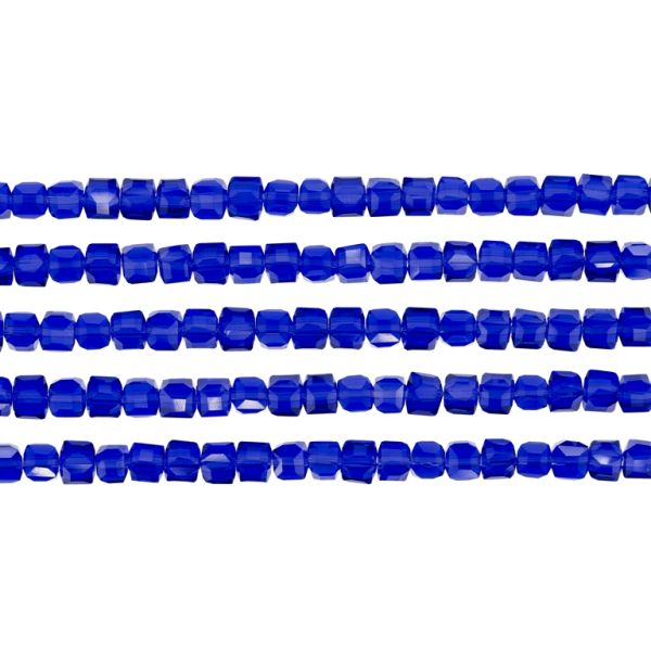  GLASS BEADS - CRYSTALS - CUBE 4x4mm - TRANSPARENT - BLUE (DARK) 005 - STRING (98pcs.) Hole-1.2mm