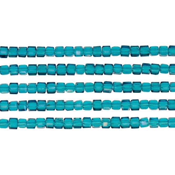 GLASS BEADS - CRYSTALS - CUBE 4x4mm - TRANSPARENT - TURQUOISE BLUE 022 - PACKAGE (5x98pcs.) Hole-1.2mm