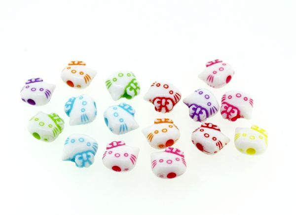 COLOR WASHED PLASTIC BEADS - KITTY - 11x11x7mm MIX - PACKAGE 500g Hole-3.0mm (1030pcs.)