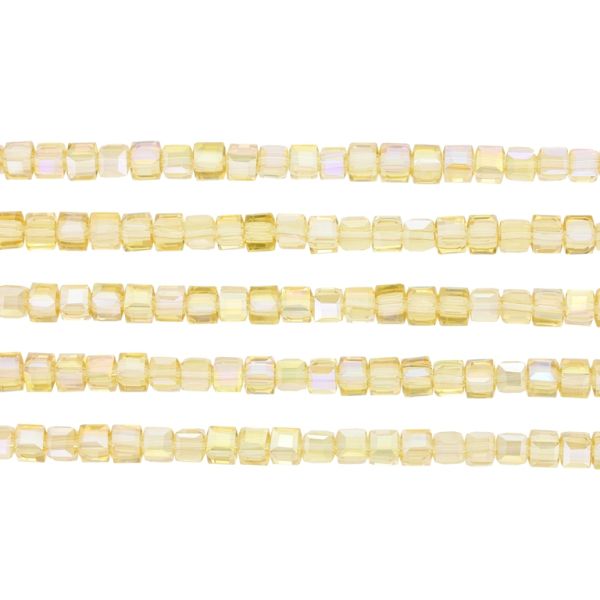 GLASS BEADS - CRYSTALS - CUBE 4х4mm - АВ TRANSPARENT - AMBER 025АВ - STRING (98pcs.) Hole-1.2mm