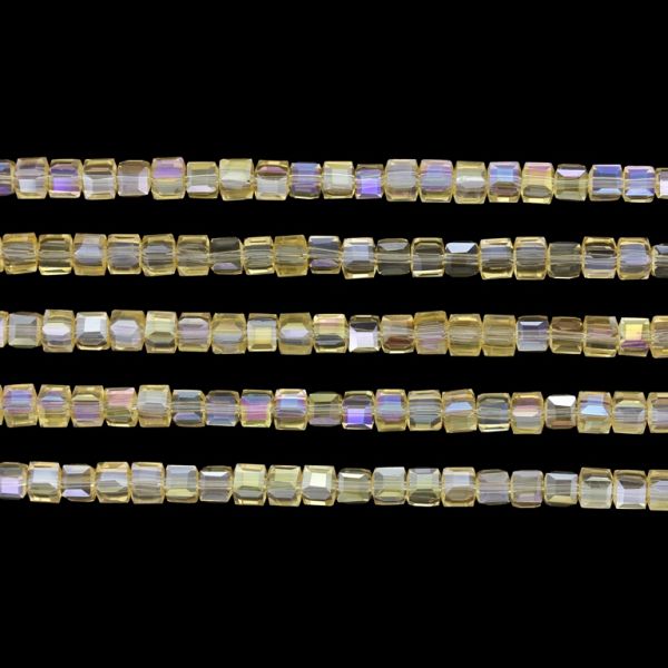 GLASS BEADS - CRYSTALS - CUBE 4х4mm - АВ TRANSPARENT - AMBER 025АВ - STRING (98pcs.) Hole-1.2mm