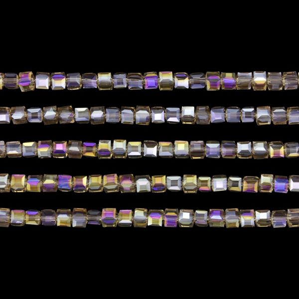 GLASS BEADS - CRYSTALS - CUBE 4х4mm - АВ TRANSPARENT - GRAY 018АВ - STRING (98pcs.) Hole-1.2mm