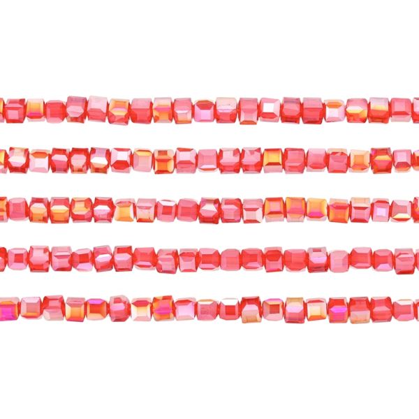 СТЪКЛЕНИ МЪНИСТА - КРИСТАЛИ - КУБ 4х4мм - АВ ПРОЗРАЧНИ - ЧЕРВЕНО 033АВ - ПАКЕТ (5х98 бр.) Отвор-1.2мм