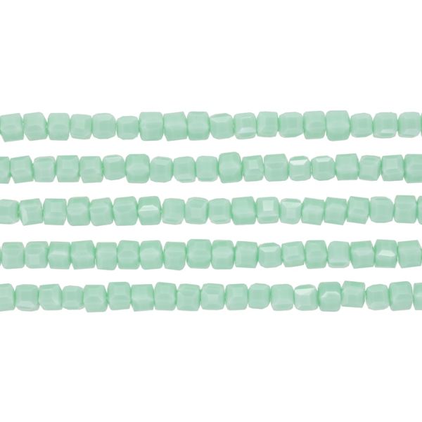 GLASS BEADS - CRYSTALS - CUBE 4х4mm - OPAQUE - TURQUOISE GREEN 055D - PACKAGE (5х98pcs.) Hole-1.2mm